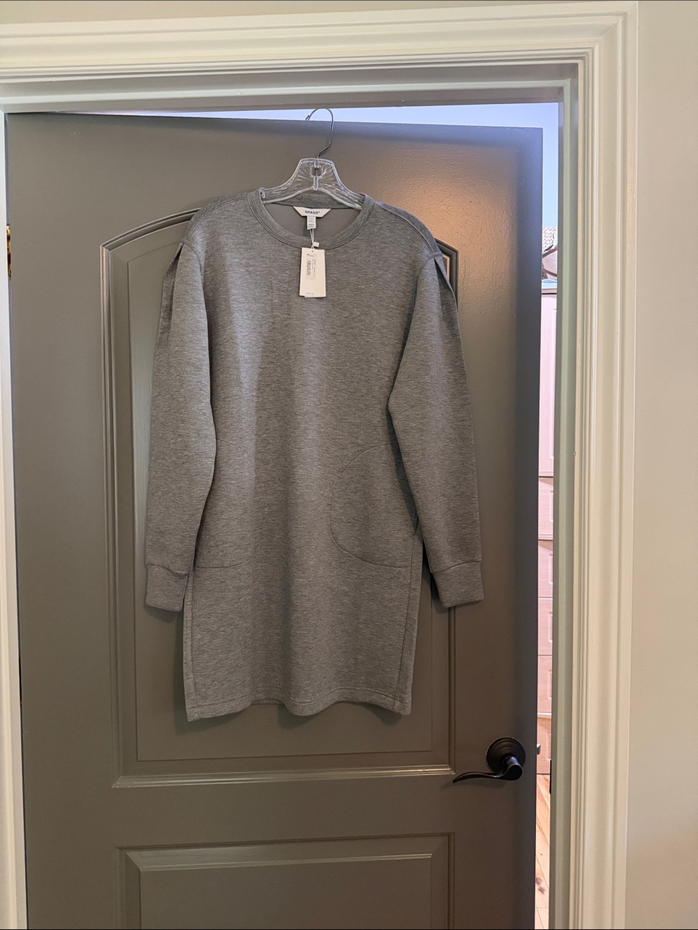 SPANX Gray Crew Neck Sweater Dress with Pockets